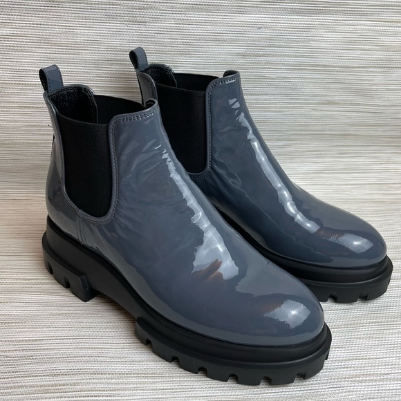 New AGL Maxine Chelsea Boot In Grey Patent Leather Size 37.5 - Picture 2 of 12